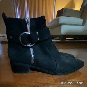 Nine West Black Ankle Boots with Silver Buckle